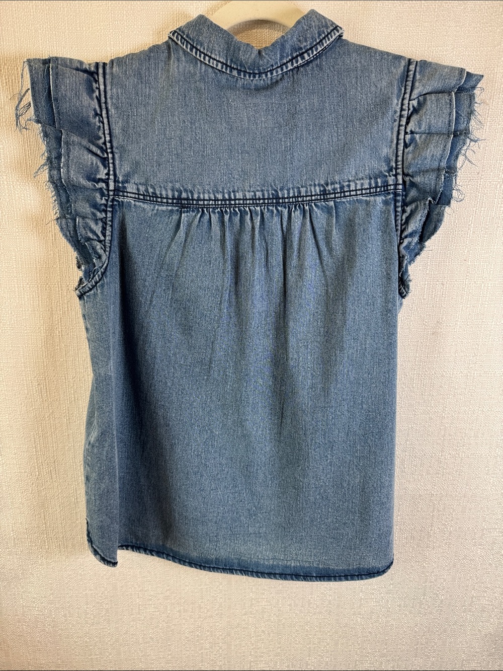 Pilcro Anthropologie Ruffle Sleeve Denim Button Down Shirt Small - Picture 3 of 10